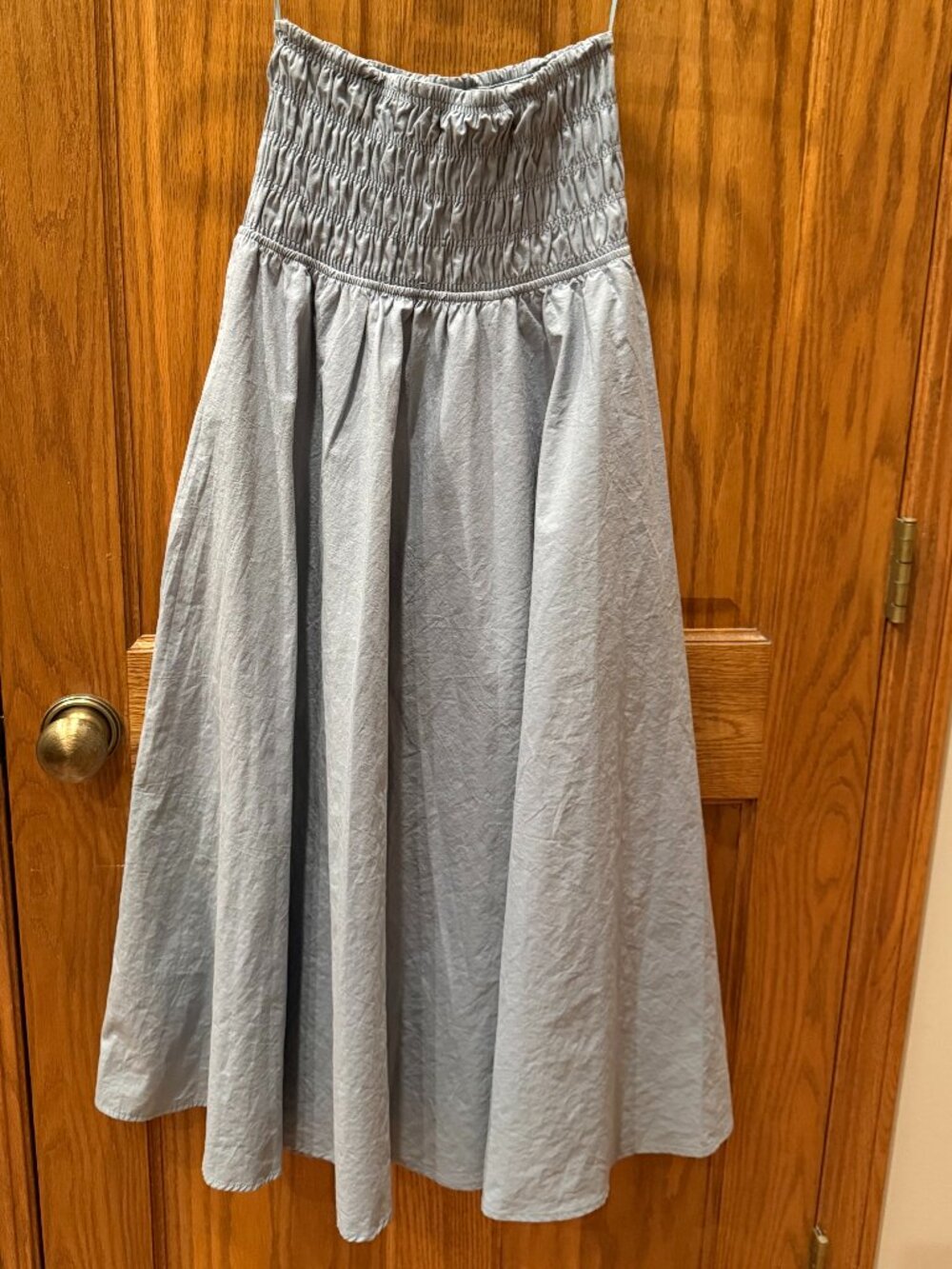 Mable Smocked Strapless Midi Dress, Chambray Blue, SZ S